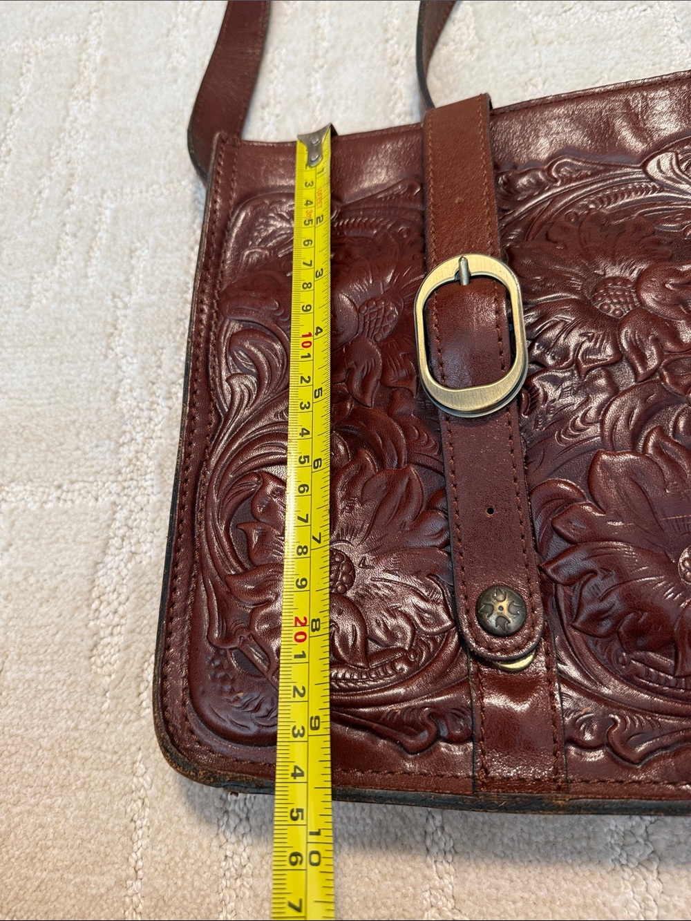 Patricia Nash Mahogany Brown Tooled Leather Crossbody Bag - Picture 7 of 8